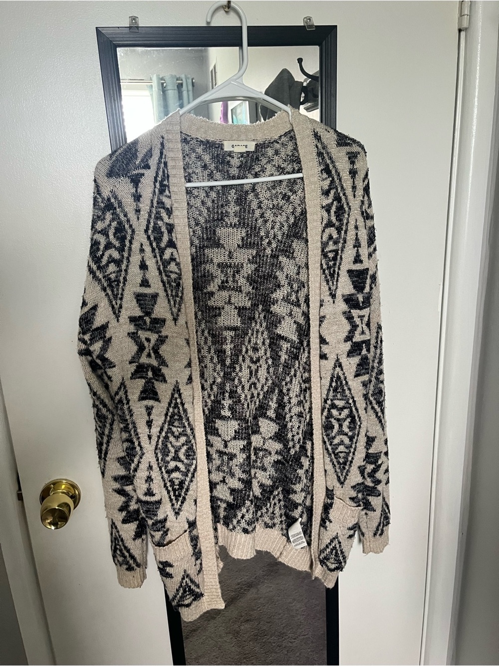 Garage Black and Cream Aztec Open-Front Cardigan